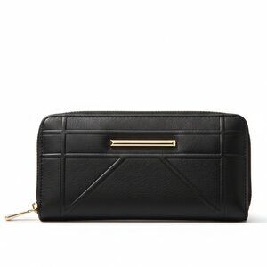 Black Zip Around Continental Wallet | Vegan Leather Long Clutch Organizer
